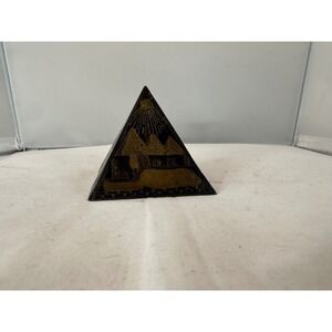 Egyptian Brass Pyramid Souvenir Decor Engraved Hieroglyphics Collectible‎